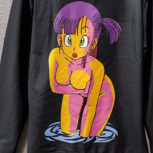 Anime Girl Men Sweatshirt Medium Black Graphic‎ Print Purple Hair Pullover - Picture 3 of 7